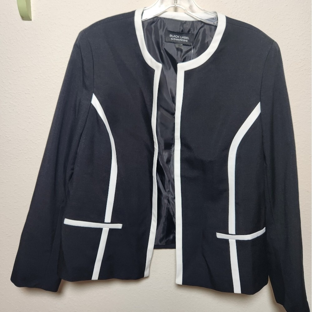 NWT Evan‎ Picone Black Label Women's Long Sleeve Blazer Black White 16P